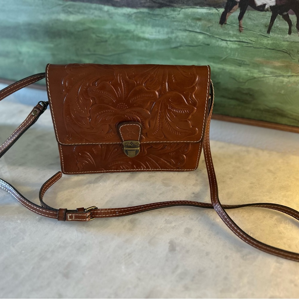 Patricia Nash Elegant Brown Leather Crossbody Bag